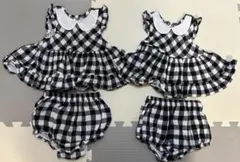 【２点セット】チェック柄　白黒　セットアップ　80 夏　双子