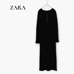 ZARA ザラ リブ カットソー ロングワンピース M ブラック スナップボタン
