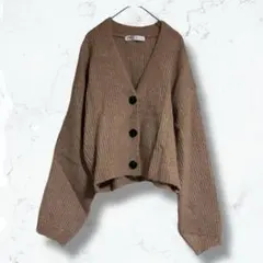 a2844 ザラ カーディガン 薄茶 S Vネック クロップド丈 無地 長袖
