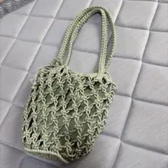 新品未使用　オリーブグリーン マクラメ編み ハンドバッグ　夏