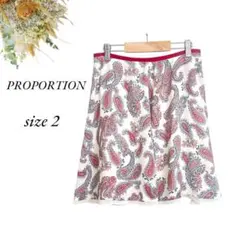 PROPORTION フレアスカート サイズ2 ペイズリー柄 赤白 3621