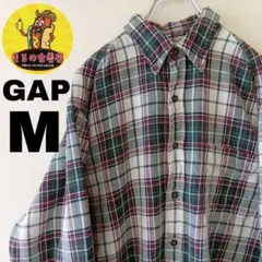 USA古着 GAP　ネルシャツM　ホワイトブラックレッド　チェック