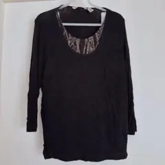 黒 長袖 シャツ チュニック 【M】海外古着 シンプル おしゃれ 着痩せ