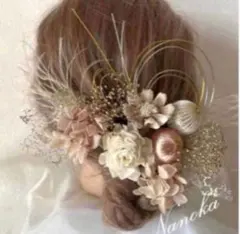 金箔付き♪ピンク×ゴールド髪飾り♪ドライフラワー♪成人式♪結婚式♪水引♪和玉