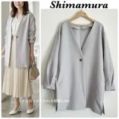 ノーカラー Vネック ジャケット 軽量 アウター L グレー コート しまむらのサムネイル