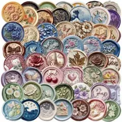 【V36】シール 52枚 PETステッカー シーリングワックス風 コラージュ素材