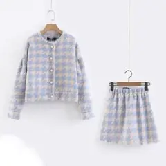 水色チェックセットアップ