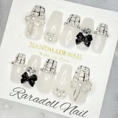 ジェルネイル　匿名　白黒　フレンチガーリー　韓国　量産型　ツイード　ワンホン