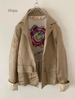 45R シルク混テーラードジャケット 光沢 ベージュ 裏地プリントのサムネイル