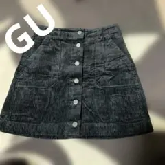 GUブラック コーデュロイ ミニスカート ボタンフロント M