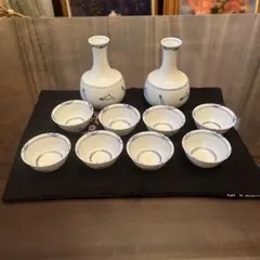 橘吉 酒器揃 徳利2本 お猪口7客 染付 和食器 レトロ