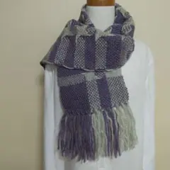 ハンドメイド品　レディース　パープルとグレーの変わり柄マフラー