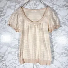 【エフデ】Tシャツ（ピンク）ボーダー　M 綿　袖リボン　半袖のサムネイル
