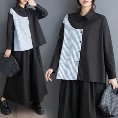 超人気商品 デザインシャツ 切り替え ストライプ柄 カジュアル おしゃれ度高め