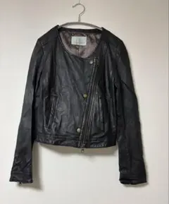 ノーカラー　革ジャン　レザージャケット