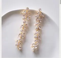 【Ksmily】ブライダル ゴールド ロング ピアス