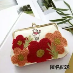 ②くまのプーさんデザイン がま口ポーチ さがら織 刺しゅう