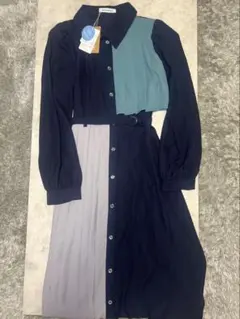 REDYAZEL カラーブロックパネルアシメプリーツワンピース