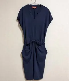 Sunauna スーナウーナ ワンピース 38 紺 ウエストリボン 日本製美品」