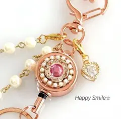 リールキーホルダー スワロフスキー鍵やICカードの紛失防止に♡【在庫1】