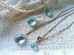 【天然石】14kgf・フローライトのピアス&ネックレスセット