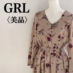 美品 GRL グレイル ワンピース 花柄 背中リボン 裏地 ウエストゴム 薄手