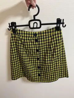 WEGO(BROWNY) イエロー・ブラックチェック ボタン付きミニスカート