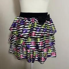 リップ柄 フリルミニスカート ボーダー 平成ギャル Y2K 原宿系　青文字系