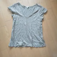 PETIT BATEAU Vネック 半袖 Tシャツ グレー 14ansのサムネイル