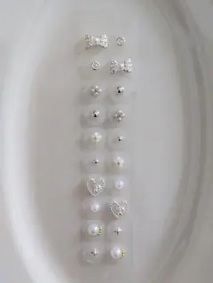 耳つぼジュエリー　20粒【まとめ割引あり】シルバー　リボン　ハート