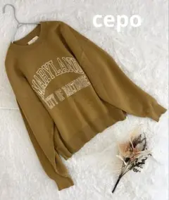 美品cepo カレッジロゴ ニット 長袖 マスタード　Mサイズ
