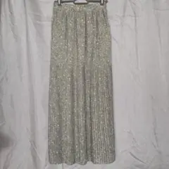 ロングスカート プリーツ 花柄 オリーブグリーン