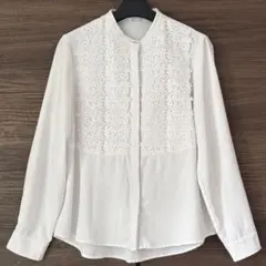 テチチ　レース合わせシフォンブラウス　通勤コーデ