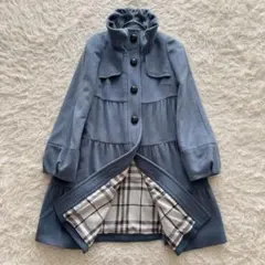 バーバリブルーレーベル　ロングコート　ティアード ノバチェック　38　アンゴラ混