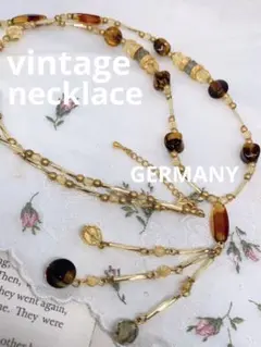 vintage ドイツ アンティークビーズ  タッセル ネックレス ゴールド