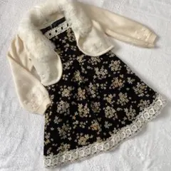 組曲　ファー付　ニット　ボレロ　花柄　ワンピース　S 100cm 110cm