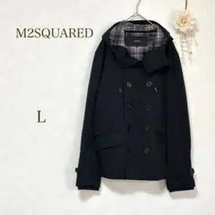 エムツースクエアード ジャンパー　フード付き　パーカー　黒　チェック柄　L