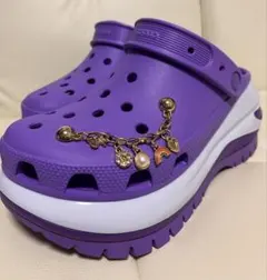 Crocs パープル メガクラッシュ 厚底 チャーム付き