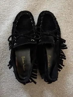 黒 モカシン パンプス L24.5~25.0 冬アイテム モノトーン 即日発送可