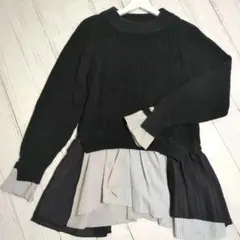 【somari】異素材ドッキング ニットプルオーバー 重ね着風 美品