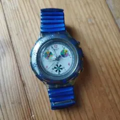 ジャンク品 Swatch クロノグラフ ブルー スケルトン