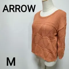 【ARROW】五分袖カジュアルニット　シアー　透け感　M 1683