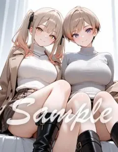 AI 美少女 オリジナル イラスト 美女 2人組 A4ポスター N000001