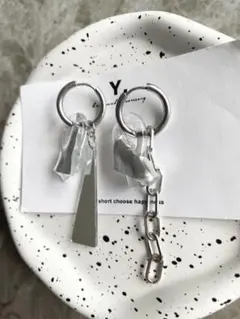 1点のみ【3角ミラーフープピアス】ハンドメイドアクセサリー