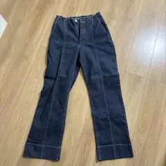 ダークデニム ワイドレッグパンツ フリンジ
