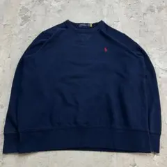 ポロラルフローレン　無地スウェット　Vガゼット　刺繍ポニー　古着　ネイビー　L