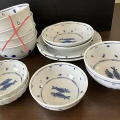 龍峰窯☆青い双魚の絵柄のラーメンどんぶりレンゲセット丼鉢美濃焼 龍
