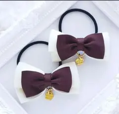 (115)チョコ ヘアゴム♡ ハンドメイド バレンタイン 白茶 リボン