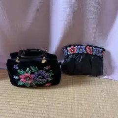 FEILER 花柄刺繍 ハンドバッグ　ポーチ2点セット