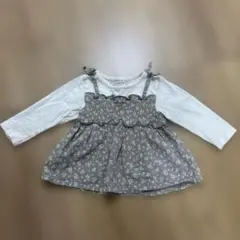 長袖　Tシャツ　９０センチ　重ね着風　ビスチェ風　花柄